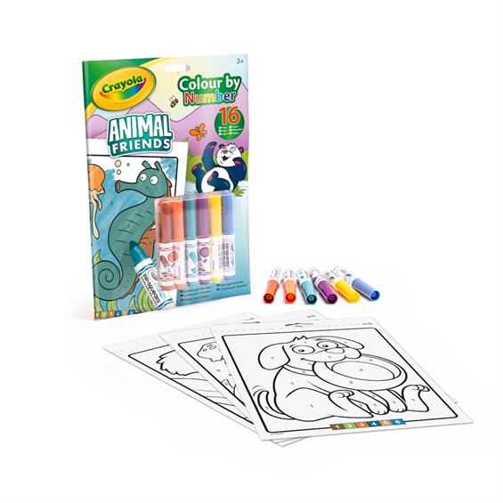 CRAYOLA | Coloring by numbers "Animal friends", 16 pages and 6 felt-tip pens, wide line