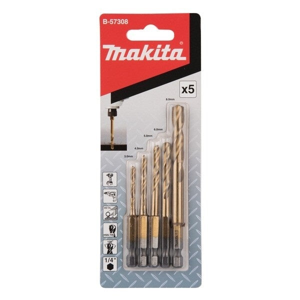 Makita B-57308 HSS-TiN drill set for universal use (5 pieces: 3, 4, 5, 6, 8mm)