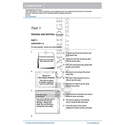 A2 Key for Schools 1 for the Revised 2020 Exam Student's Book with Answers with Audio with Resource Bank (KET Practice Tests)