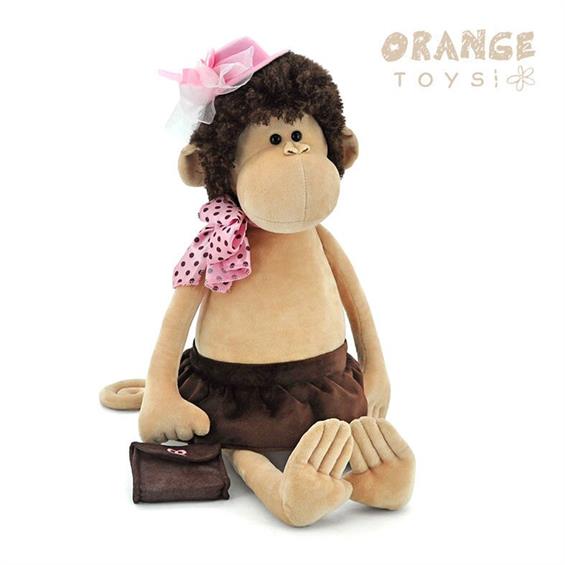 ORANGE | Soft toy - Monkey in a hat and with a handbag, 40 cm