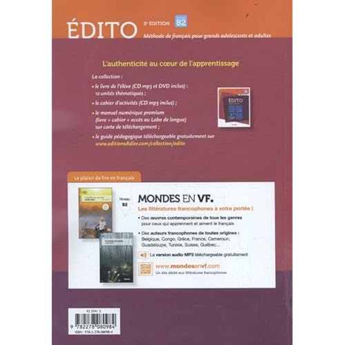 Edito - niveau B2 - 3e edition ; 2015 - livre + cd + dvd (French Edition)