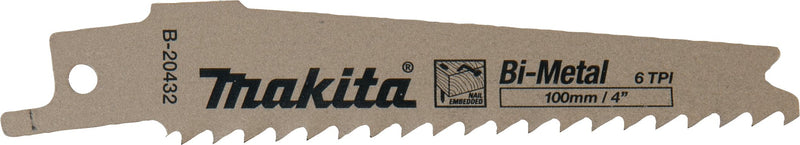 Makita B-20432 4" 6TPI Nail Embedded Wood Cutting Recipro Saw Blade, 5/pk