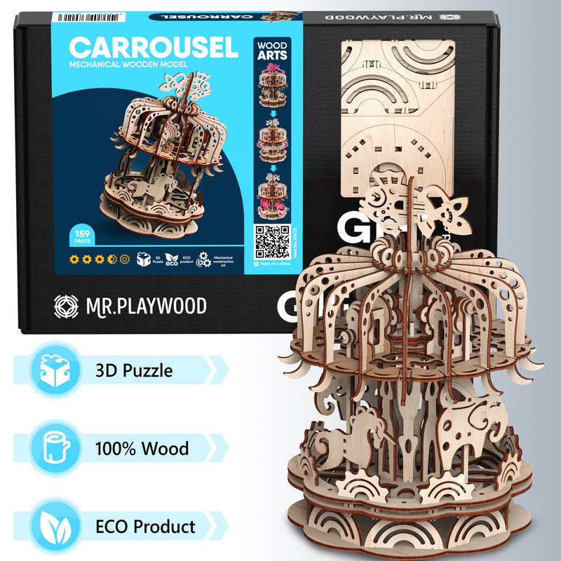 Mr. Playwood | Carousel | Mechanical Wooden Model