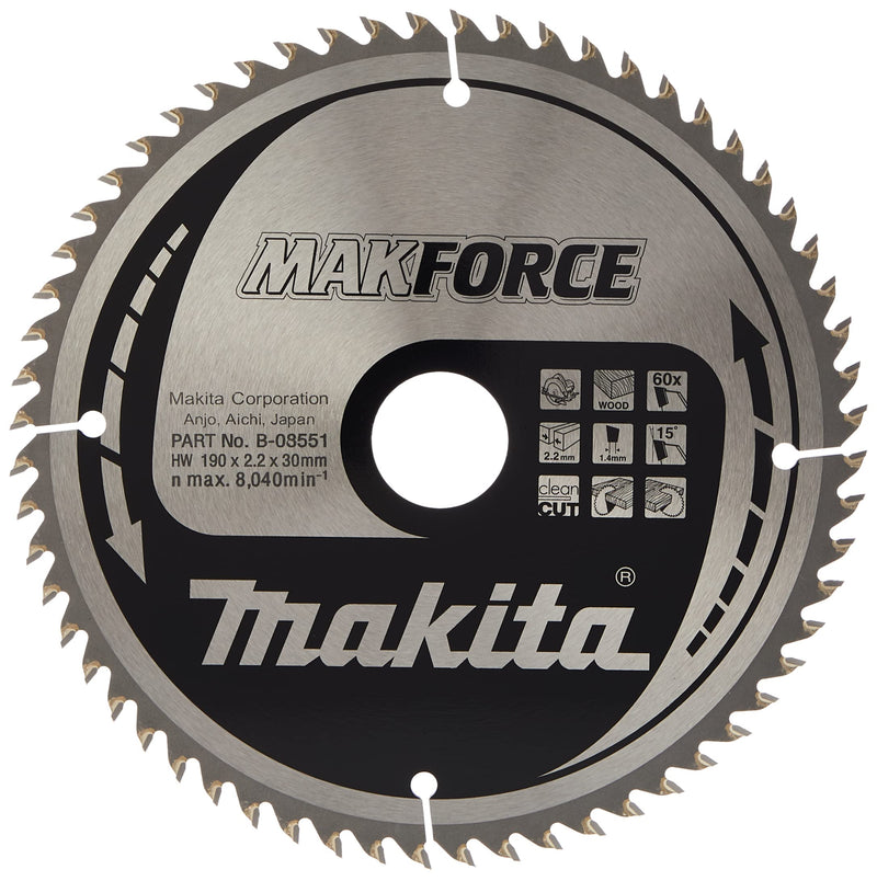 Makita B-08551 Makforce Circular Saw Blade 190 x 30mm 60 Teeth, Multi-Colour