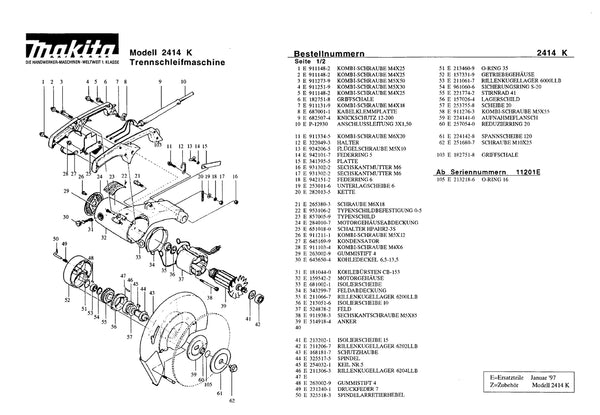 Makita 251680-7-4334 Screw M10x25 Original Spare Part 2414 K