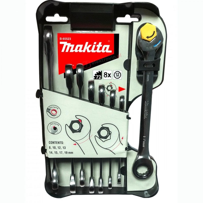 Makita B-65523 A set of keys with a ratchet, 9 pieces (8, 10, 12, 13, 14, 15, 17, 19 mm)