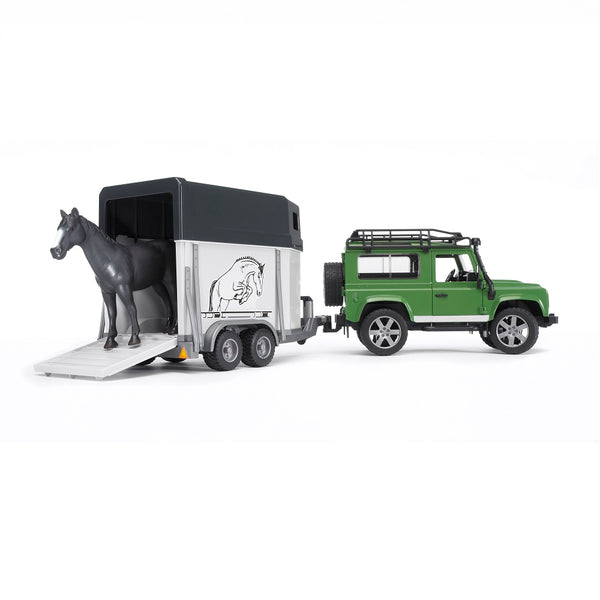 BRUDER | Leisure time | Land Rover Defender with a trailer and a horse | 1:16