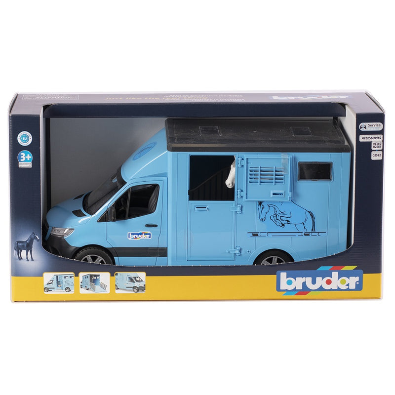 BRUDER | Leisure time | Mercedes Benz Sprinter for transporting animals with a horse | 1:16