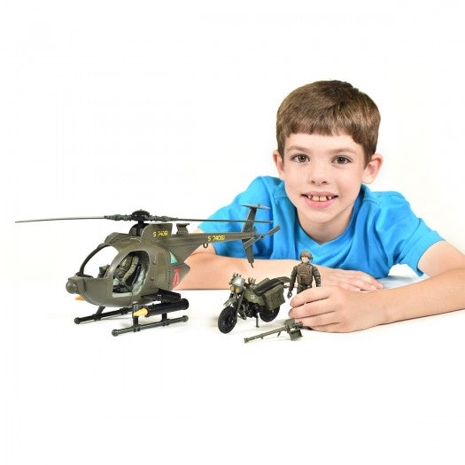 Game set ELITE FORCE - MULTI-PURPOSE ROTOR MH-6 (rotor, motorcycle, figures, accessories)