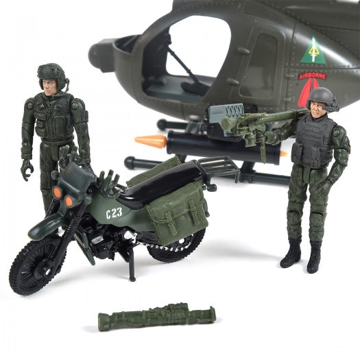 Game set ELITE FORCE - MULTI-PURPOSE ROTOR MH-6 (rotor, motorcycle, figures, accessories)