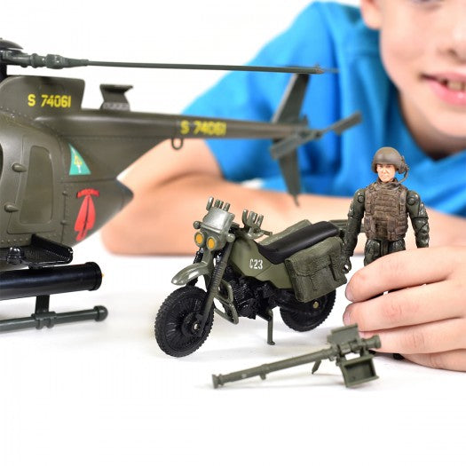 Game set ELITE FORCE - MULTI-PURPOSE ROTOR MH-6 (rotor, motorcycle, figures, accessories)