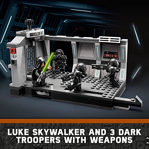 LEGO Star Wars Dark Trooper Attack Set, Mandalorian Toy 75324, with Revolving Elevator, Luke Skywalker Minifigure