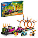 LEGO City Stuntz Stunt Truck & Ring of Fire Challenge 60357 with Flywheel-Powered Motorcycle Toy and Minifigures