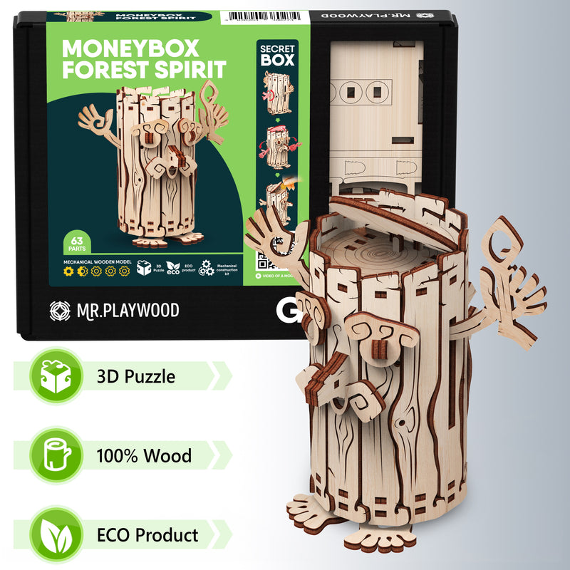 Mr. Playwood | Forest Spirit “Moneybox” | Mechanical Wooden Model