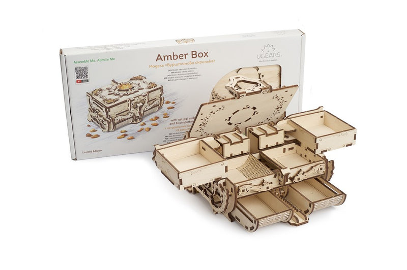 UGEARS The Amber Box - 3D Mechanical Wooden Puzzle with Amber Inclusions