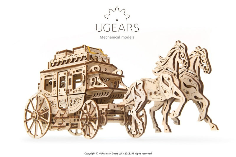 UGEARS – Mechanische Holzmodelle – Postkutschen-Modellbausatz