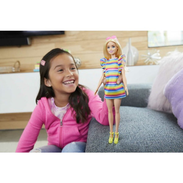 BARBIE | Dolls | Barbie doll "Fashionista" with braces in a striped dress