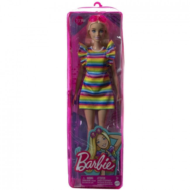 BARBIE | Dolls | Barbie doll "Fashionista" with braces in a striped dress