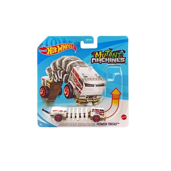 Hot Wheels: Mutant Machines - Power Tread (white) collectible toy vehicle with unique mutant design and oversized wheels.