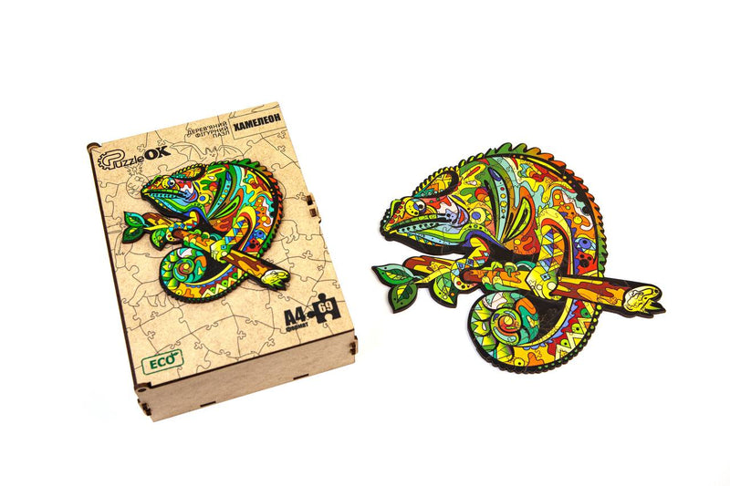 Wooden Jigsaw Puzzles - Chameleon - Size: 10.6 х 10.2 inch (270 x 260 mm) - 130 pcs