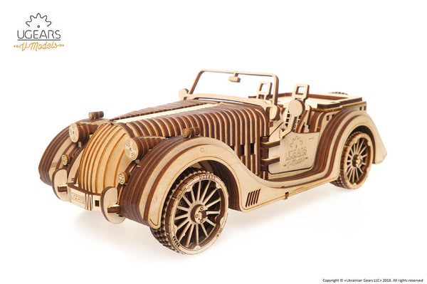 Ugears Mechanical Wooden Roadster VM-01 - Retro-Style Sports Car Model