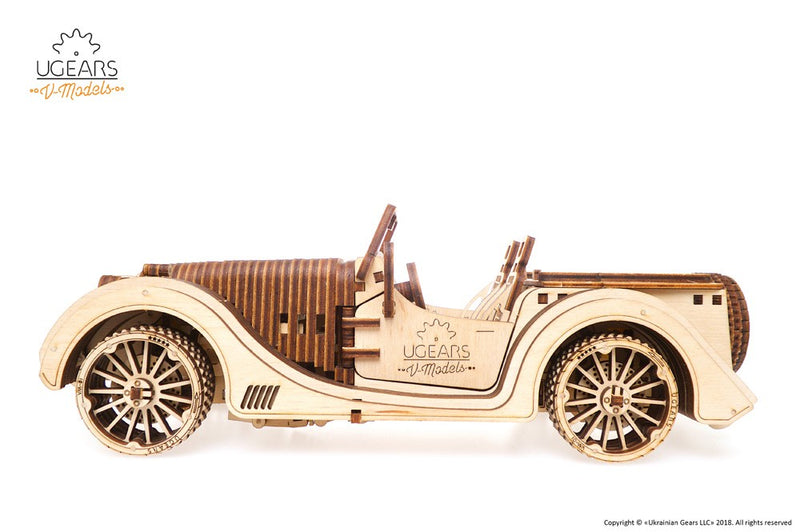 Ugears Mechanical Wooden Roadster VM-01 - Retro-Style Sports Car Model