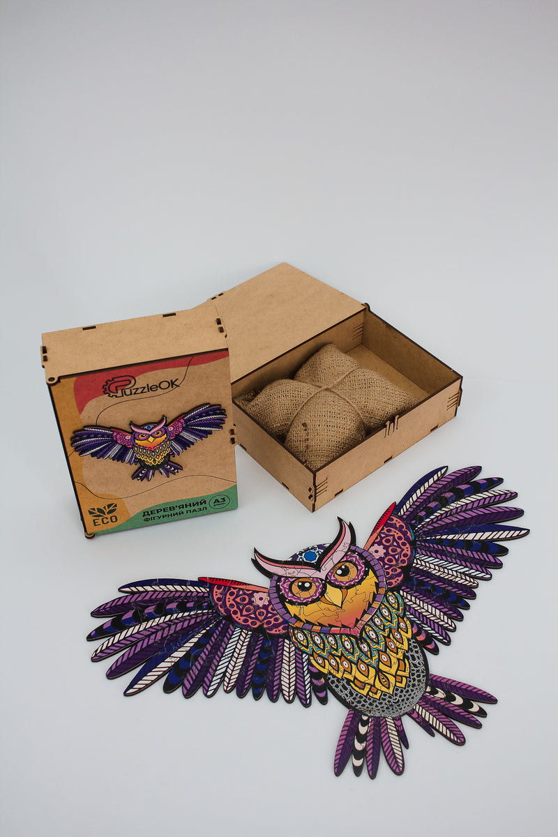 Wooden Jigsaw Puzzles - Magic Owl - Size: 16.2 х 9.8 inch (411 x 249 mm) - 120 pcs