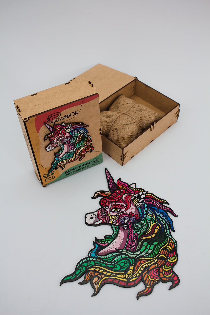 Wooden Jigsaw Puzzles - Rainbow Unicorn - Size: 11.4 х 14.9 inch (289 x 379 mm) - 124 pcs