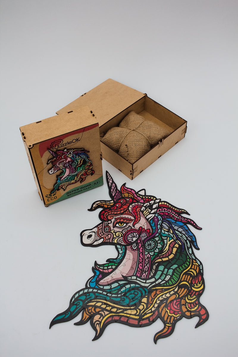 Wooden Jigsaw Puzzles - Rainbow Unicorn - Size: 8.1 х 10.6 inch (205 x 269 mm) - 76 pcs