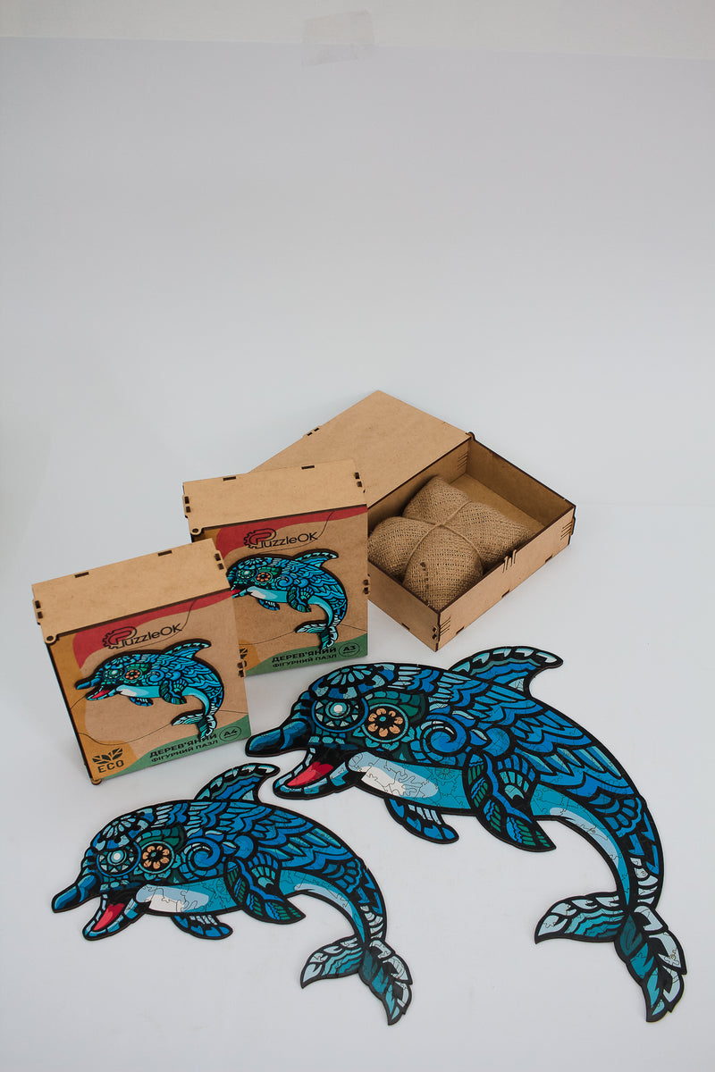 Wooden Jigsaw Puzzles - Sea Dolphin - Size: 15.7 х 10.7 inch (400 x 273 mm) - 121 pcs
