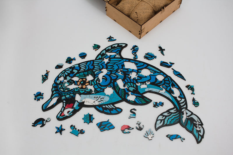 Wooden Jigsaw Puzzles - Sea Dolphin - Size: 15.7 х 10.7 inch (400 x 273 mm) - 121 pcs
