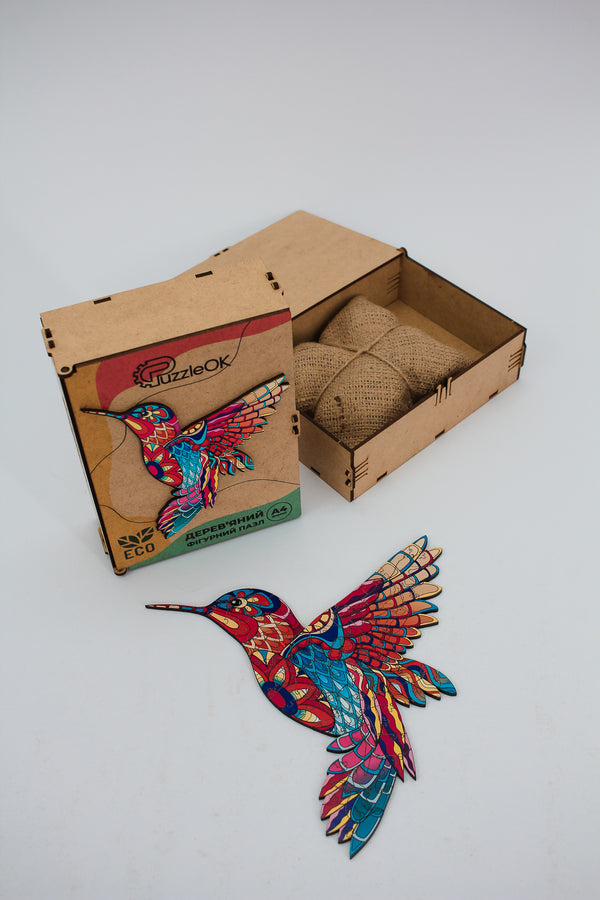 Wooden Jigsaw Puzzles - Fragile Hummingbird - Size: 11.4 х 12.4 inch (290 x 314 mm) - 120 pcs