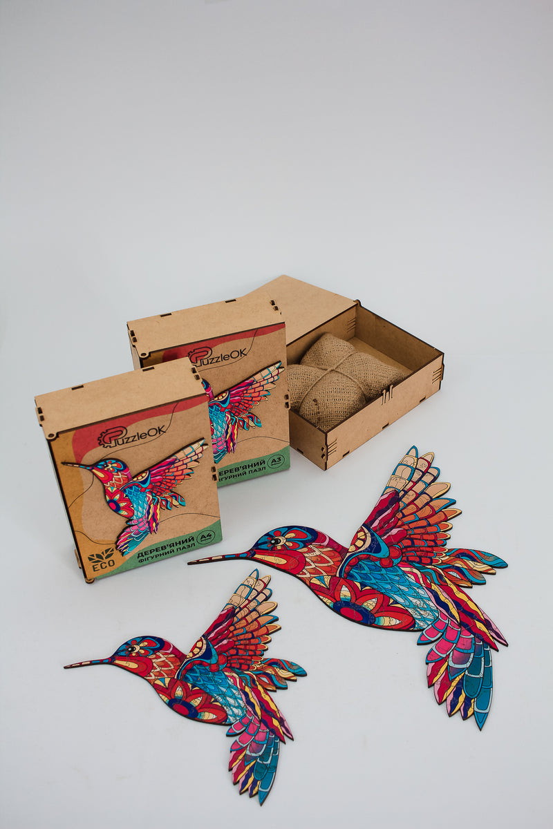 Wooden Jigsaw Puzzles - Fragile Hummingbird - Size: 11.4 х 12.4 inch (290 x 314 mm) - 120 pcs