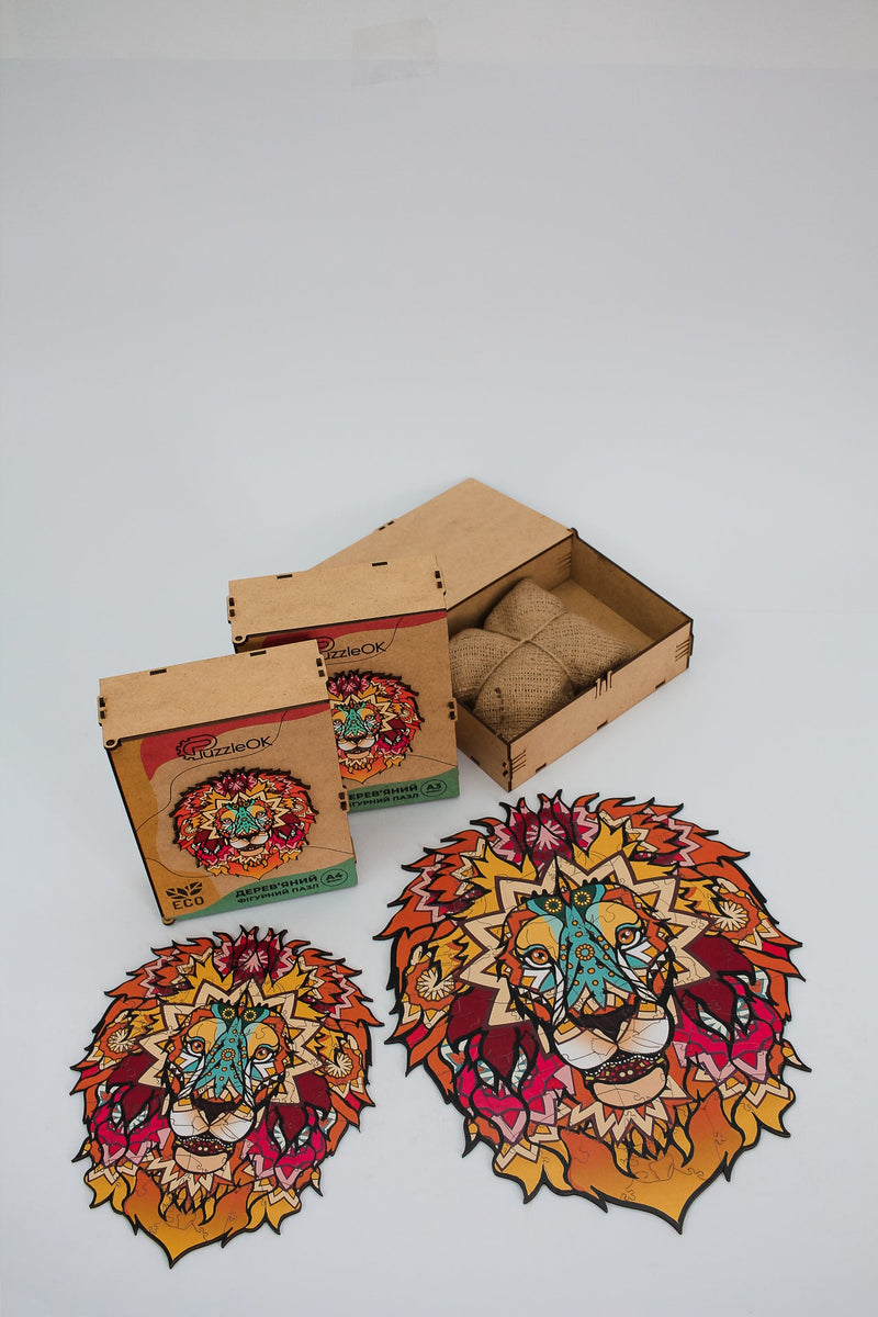Wooden Jigsaw Puzzles - African Lion - Size: 8.1 х 9.6 inch (206 x 244 mm) - 64 pcs
