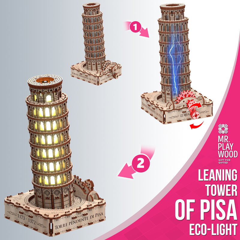 Mr. Playwood | Leaning Tower of Pisa (Eco-light) | Mechanical Wooden Model